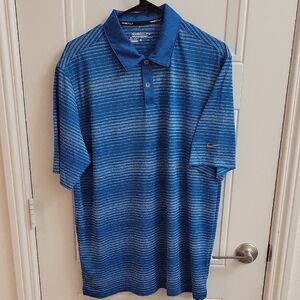 Nike Men's Blue and White Striped Polo Shirt